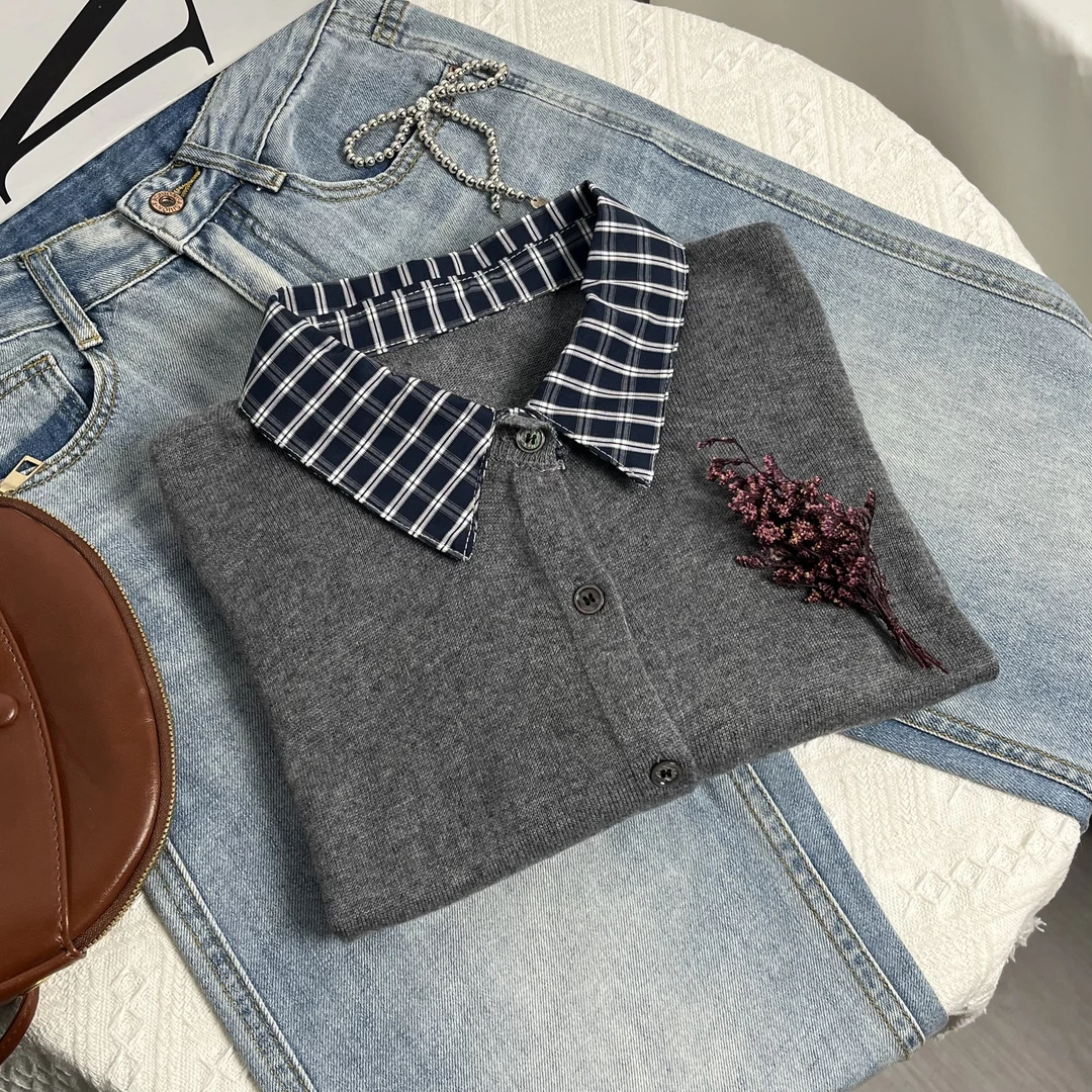 清-玲姐家时尚Polo领字母款针织开衫272302