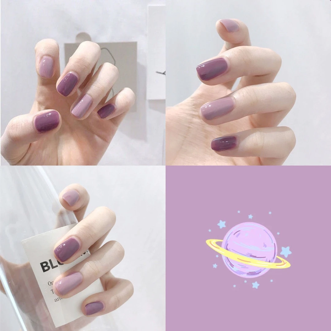 瓶装指甲油免烤不可撕持久不掉色紫色裸色冰透亮晶晶甜酷美甲流行