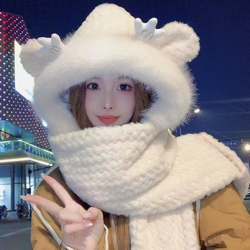 帽子围巾新款龙宝一体毛绒手套保暖加厚骑车三件套可爱网红