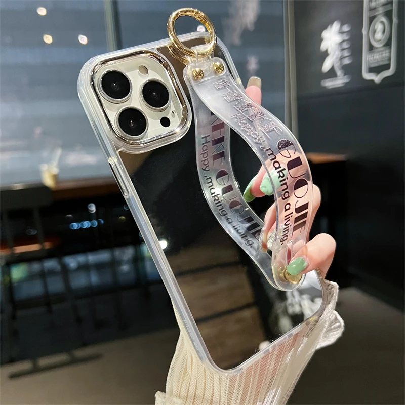 guyo奢华腕带苹果15Promax手机壳斜挎挂绳14补妆镜面12Pro防摔13