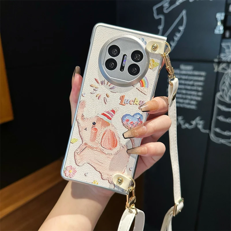 guyo适用小象华为matex5折叠手机壳斜挎绳magicv3皮纹matex3手提2