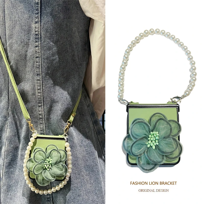 guyo抹茶绿花华为p50pocket手机壳p50宝盒折叠pockets斜挎绳手提