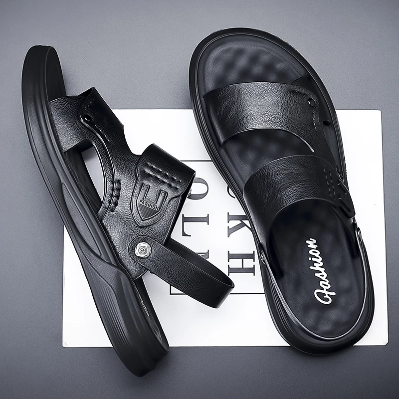 2025新款夏季男士凉鞋防滑防水外穿开车沙滩鞋软底厚底休闲两用