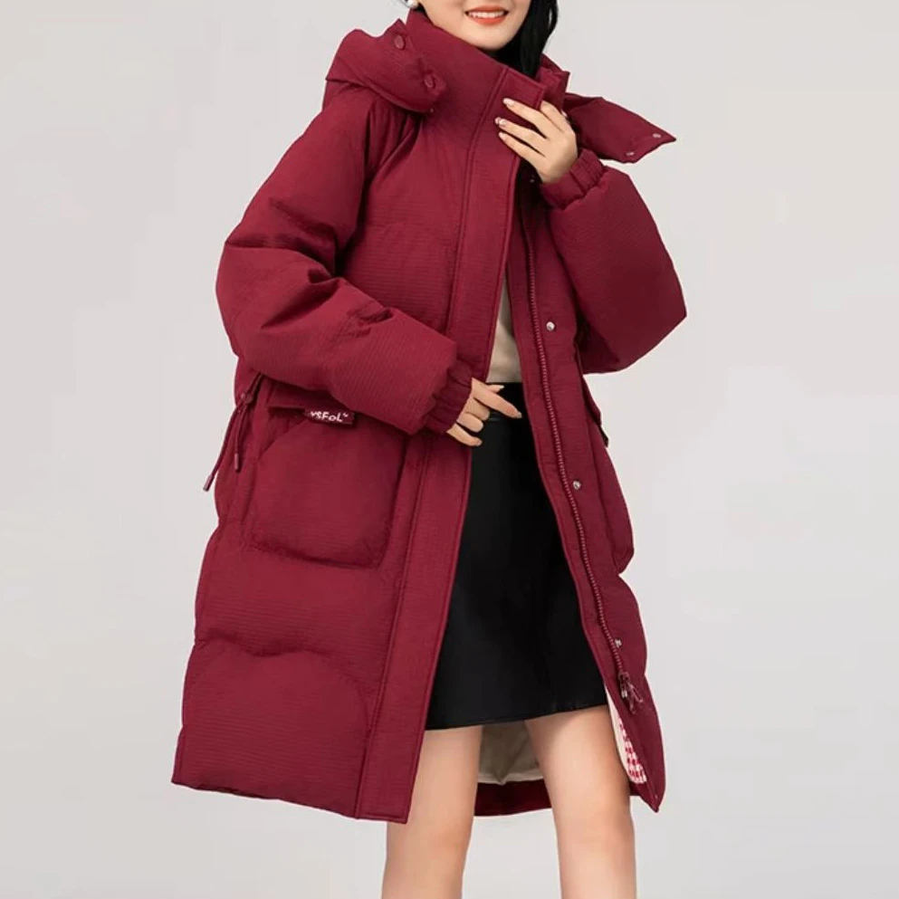冬季中长款韩版时尚宽松连帽羽绒服（9822）W1213
