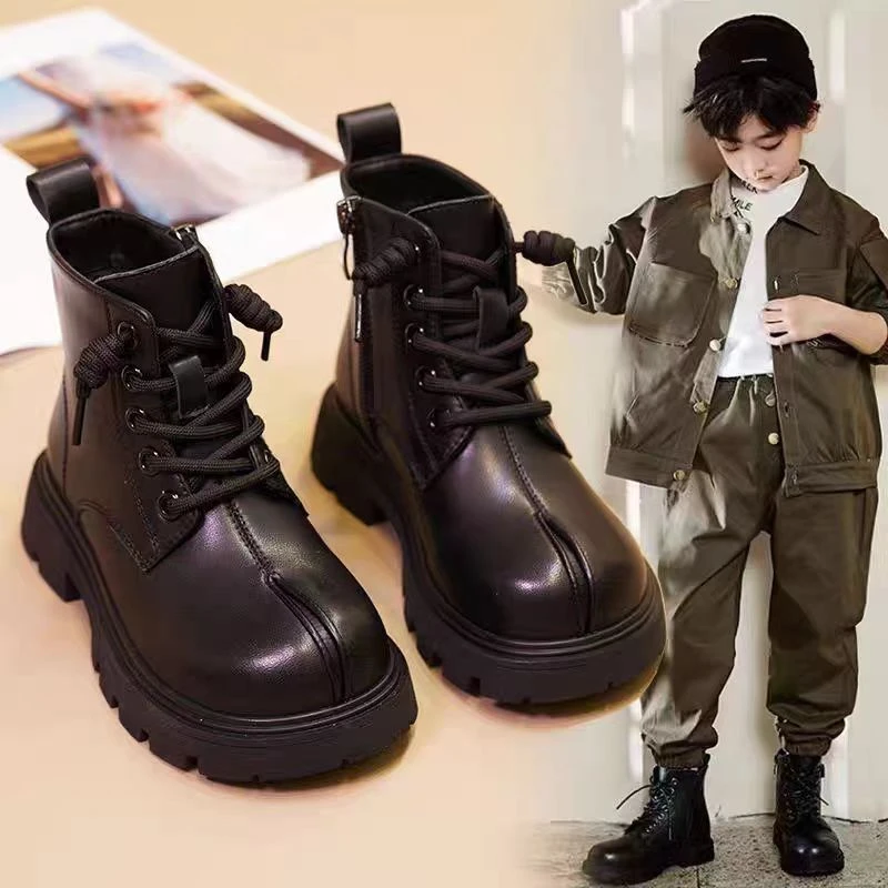 马丁靴加绒加厚儿童靴子2025冬季新款女童英伦风皮靴中大童时尚靴