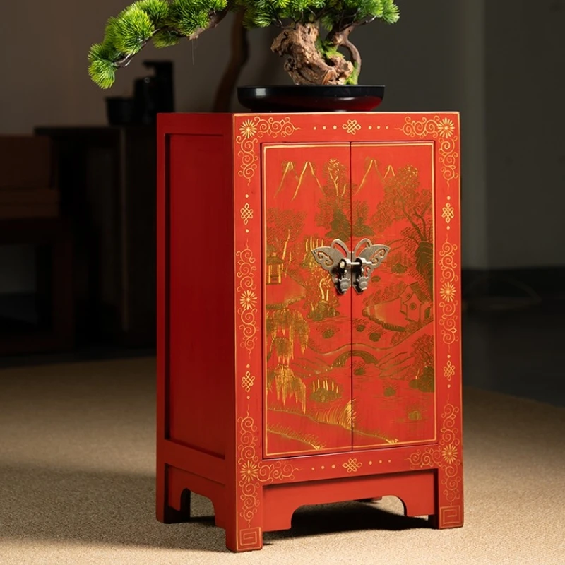 美式复古全实木斗柜储物柜立柜五斗柜卧室收纳中式边柜彩绘床头柜