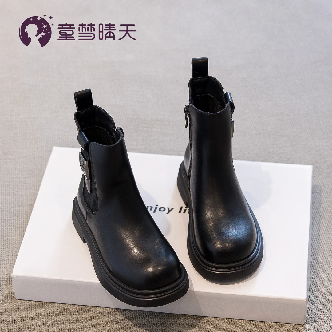 童梦晴天女童靴子马丁靴2024新款爆款春秋儿童短靴真皮秋冬骑士靴