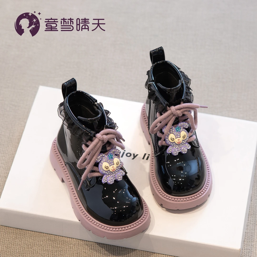 童梦晴天女童马丁靴2024新款春秋洋气靴子黑色皮靴女孩秋季小短靴