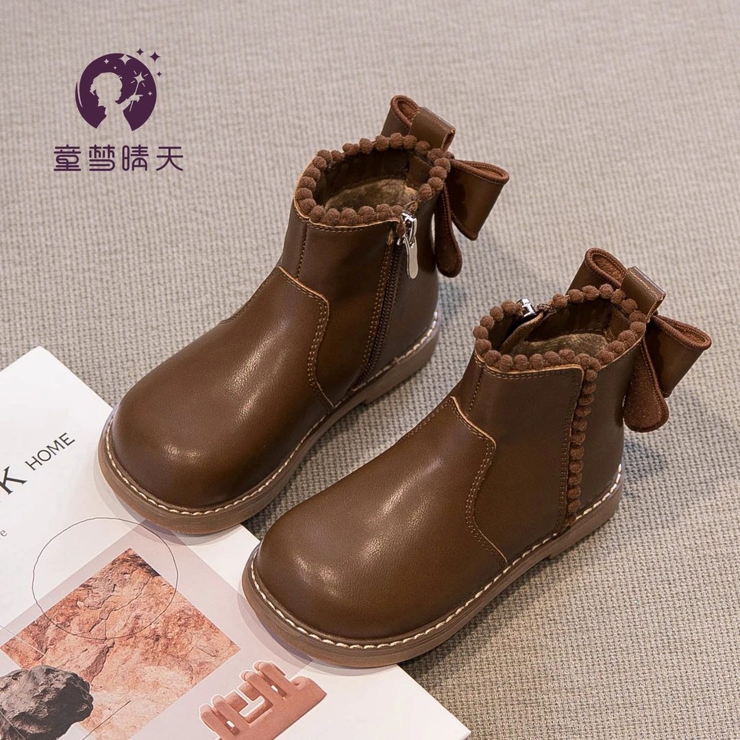 女童马丁靴2023新款冬季加绒儿童短靴秋冬洋气女大童靴子女孩皮靴