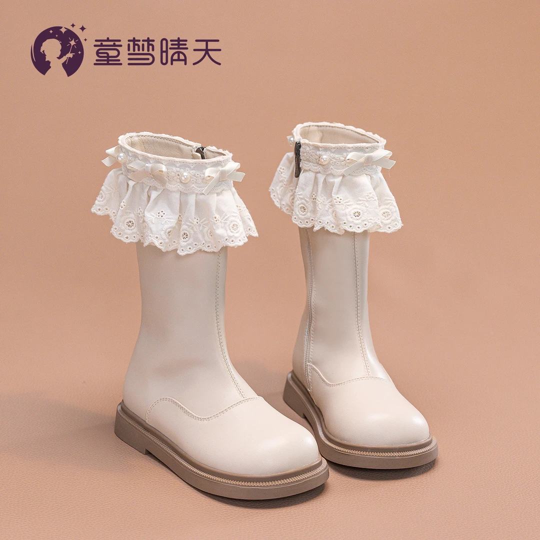 童梦晴天【白月光】女童长筒靴春秋冬款洋气女孩靴子小皮靴秋季单靴