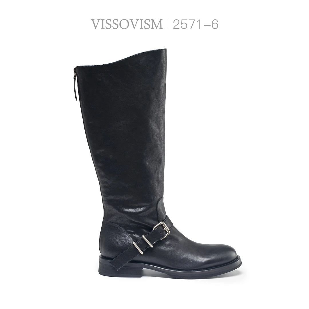 VISSOVISM复古皮带扣长筒靴  2571-6