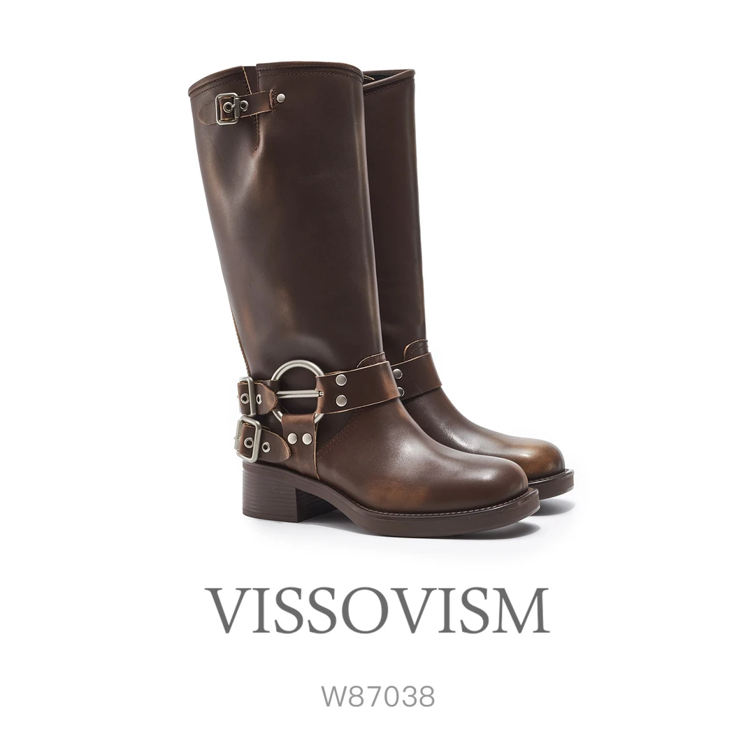 【小江专属】VISSOVISM美拉德风厚底高筒靴骑士长筒靴  W87038