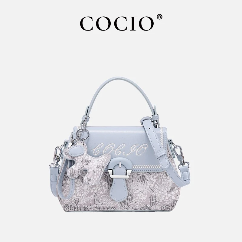 COCIO2024新款ins时尚手提包女国风刺绣针扣七夕百搭单肩斜挎包