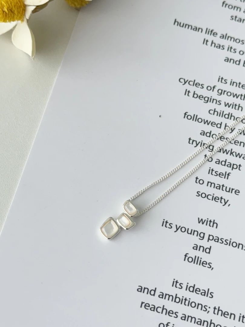 铜合金项链 「显白素银色贝壳三格子项链」百搭简约ins韩系个性XL14