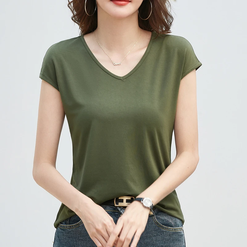 夏季V领莫代尔无袖t恤女2024新款小衫宽松百搭背心休闲半袖上衣女