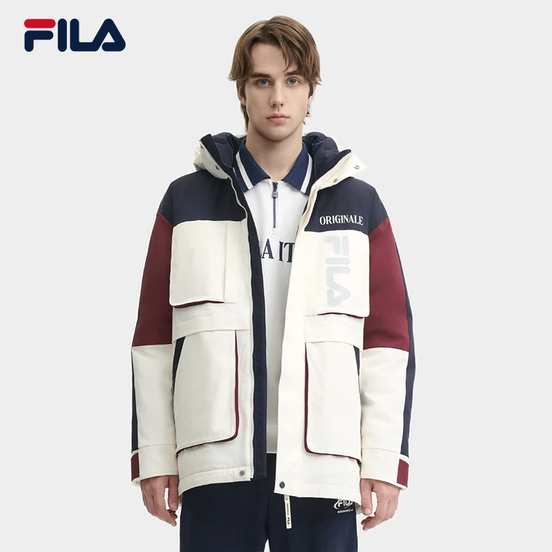 FILA斐乐运动户外男中长款鸭绒工装派克羽绒服F11M449908F