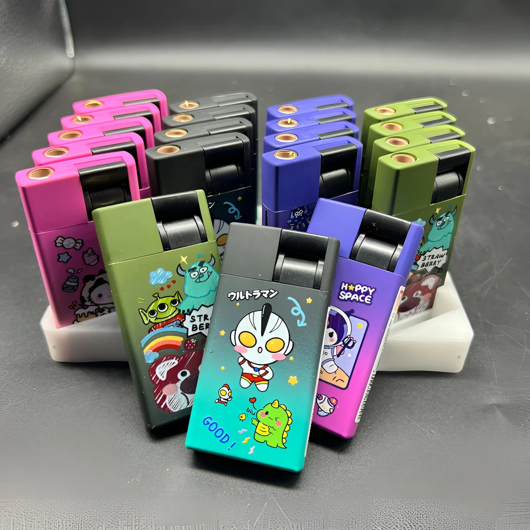 精品卡通彩印蓝焰直冲防风充气打火机杠杆点火新潮时尚简约可定制