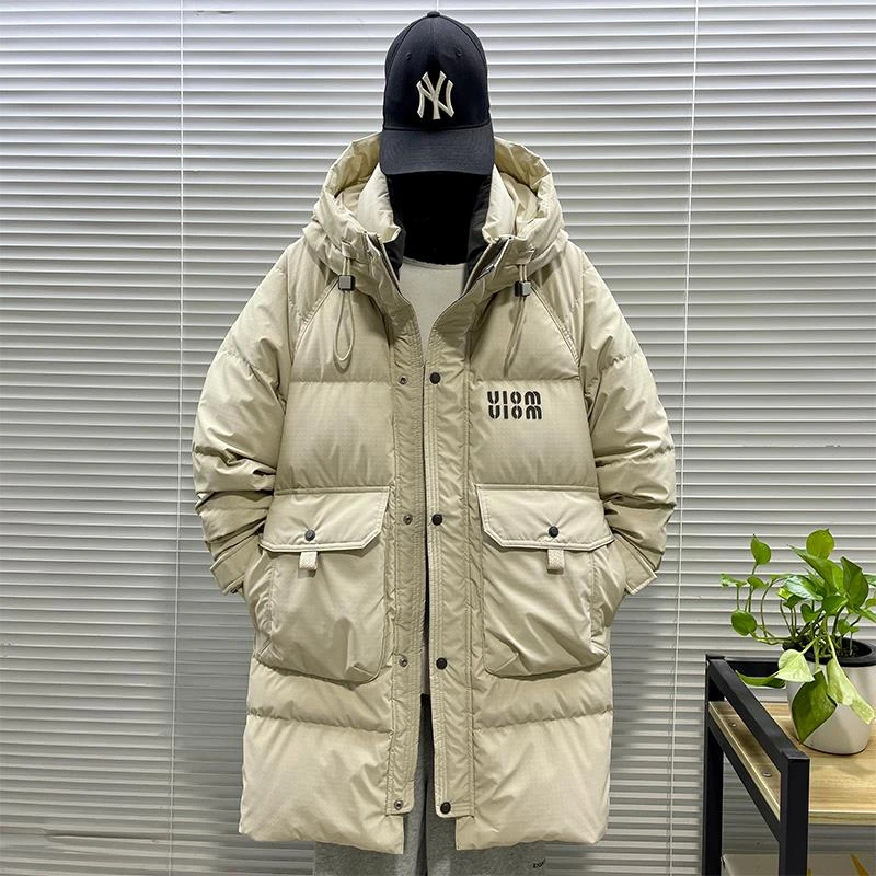 冬季超长款过膝羽绒服男潮牌连帽派克服白鸭绒加厚保暖中长款外套