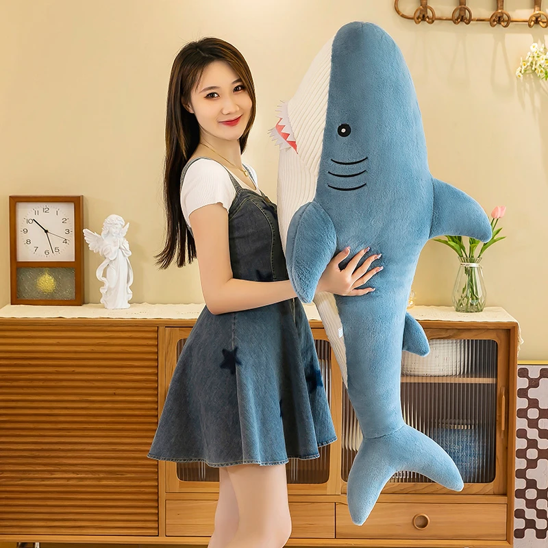 新款鲨鱼毛绒玩具床上玩偶睡觉抱枕公仔送儿童节生日礼物长条枕