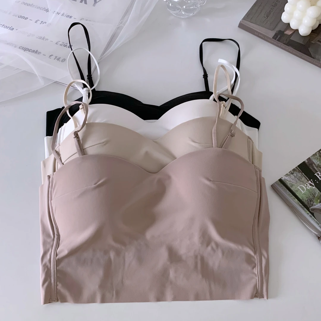 【GEXIFANG】冰丝小吊帶背心女装打底内搭一体胸垫短款性感抹胸美背