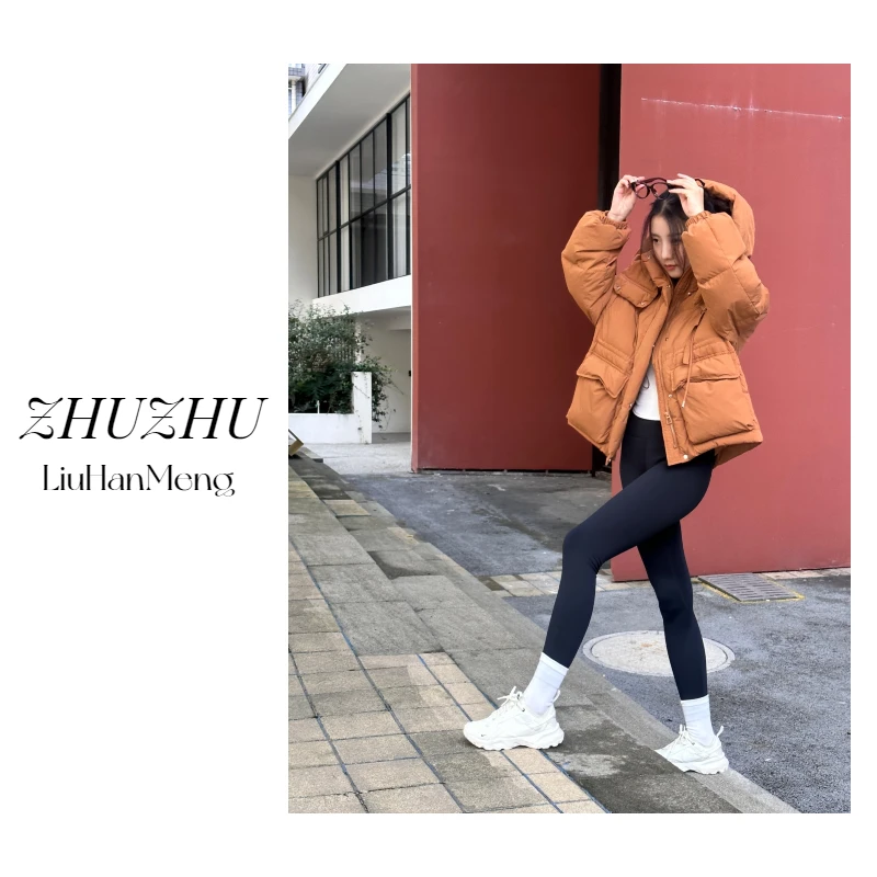 90白鸭绒保暖抽绳羽绒服女韩版加厚短款连帽秋冬休闲宽松百搭外套