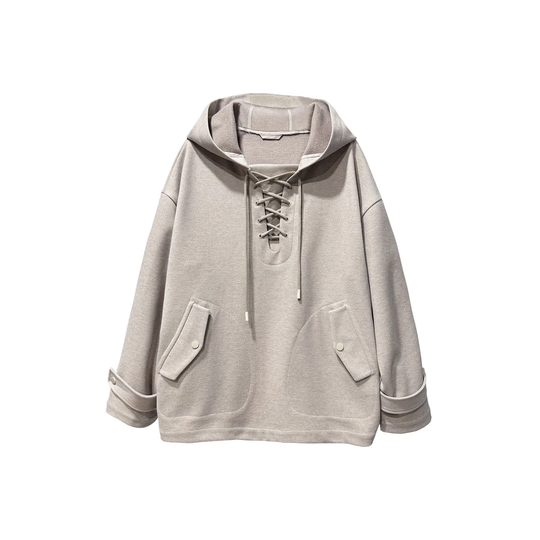 长袖运动时尚休闲连帽宽松套头针织带帽外套 D 33112