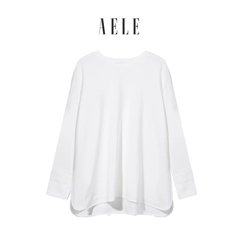 AELE长袖女t恤打底衫纯色不规则设计T恤 CF  2F-13