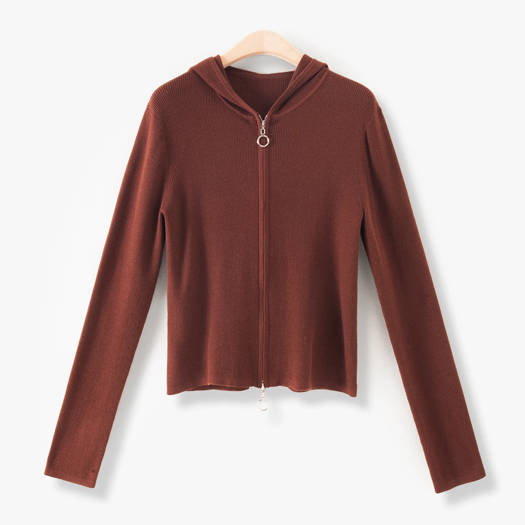 （李总说裤）48支新奥精纺女士羊毛衫外套双拉链针织开衫84-2035