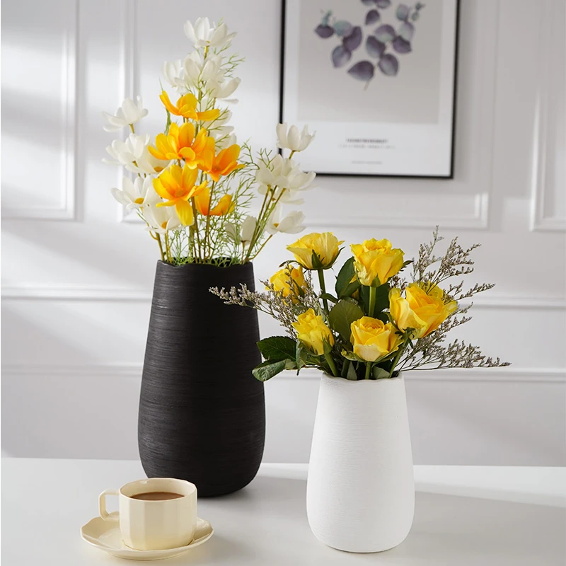 陶瓷现代简约假花干花水培插花家居客厅装饰品摆件手工拉丝大花瓶