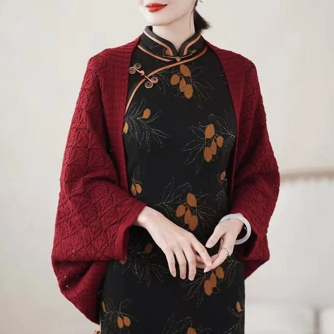 【雀羽】秋冬新款时尚气质针织披肩百搭外套洋气外搭