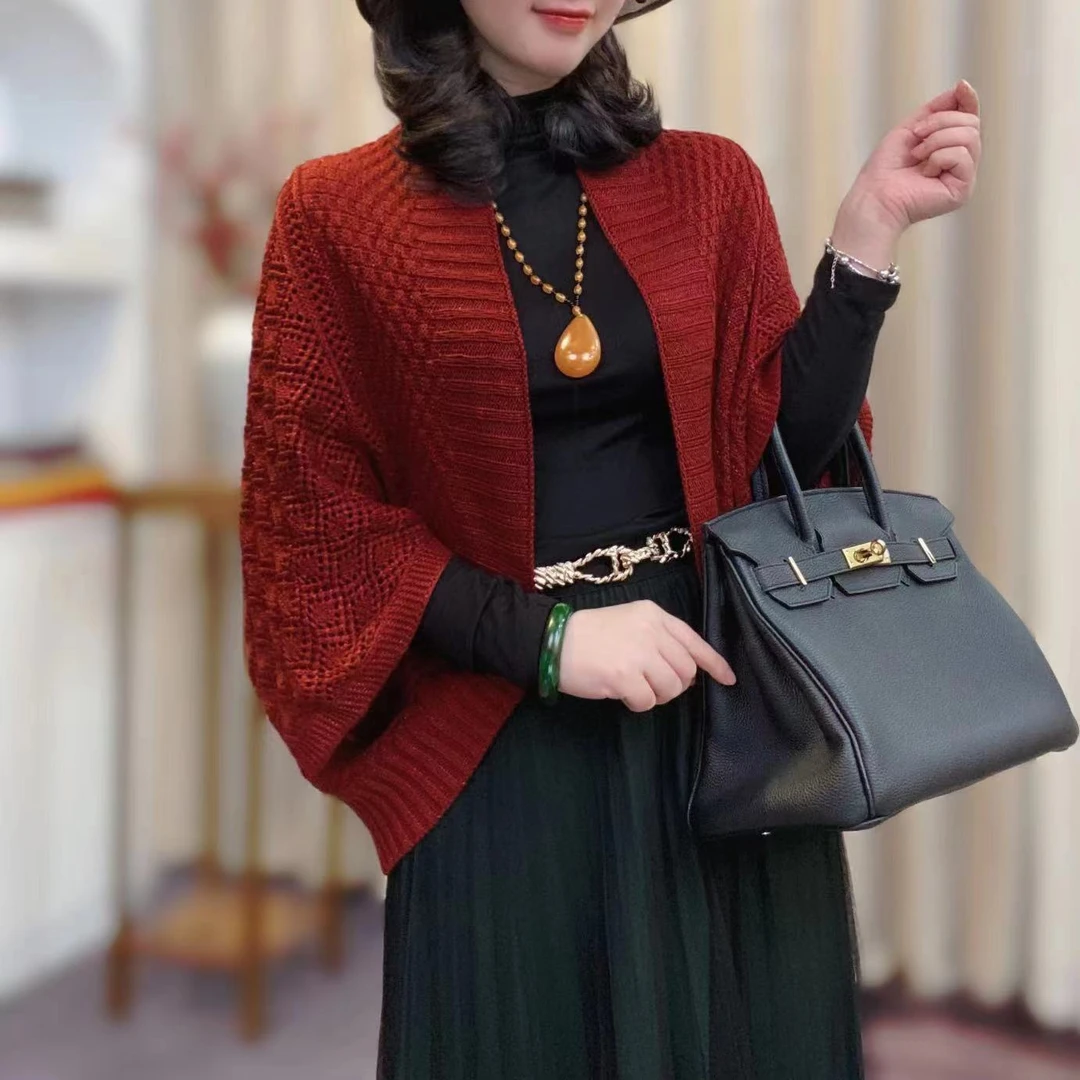 亮丝针织披肩爆款2023秋冬新款女士高档披肩高贵洋气旗袍开衫外套