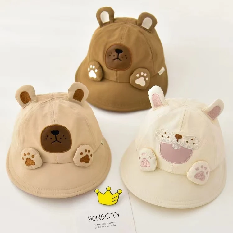 儿童帽子春秋可爱卡通百搭休闲渔夫帽男女宝宝防风夏季薄款盆帽潮