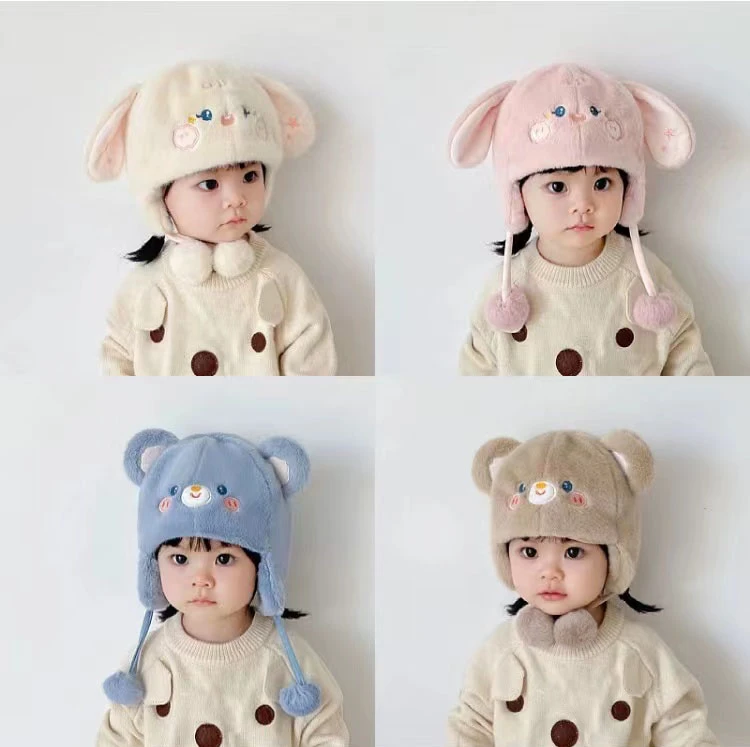 婴儿帽子秋冬款宝宝冬季超萌套头帽女童男加绒保暖幼儿小兔护耳帽