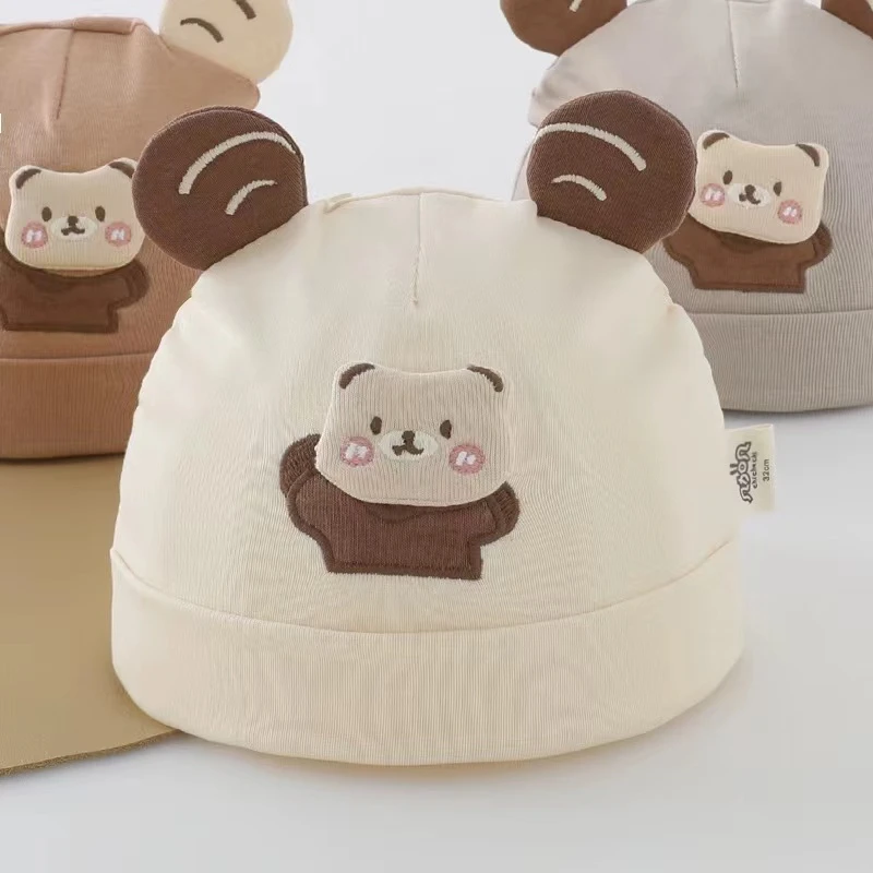 婴儿帽子春秋款0一3个月胎帽可爱春季小熊初生新生儿男宝宝满月帽