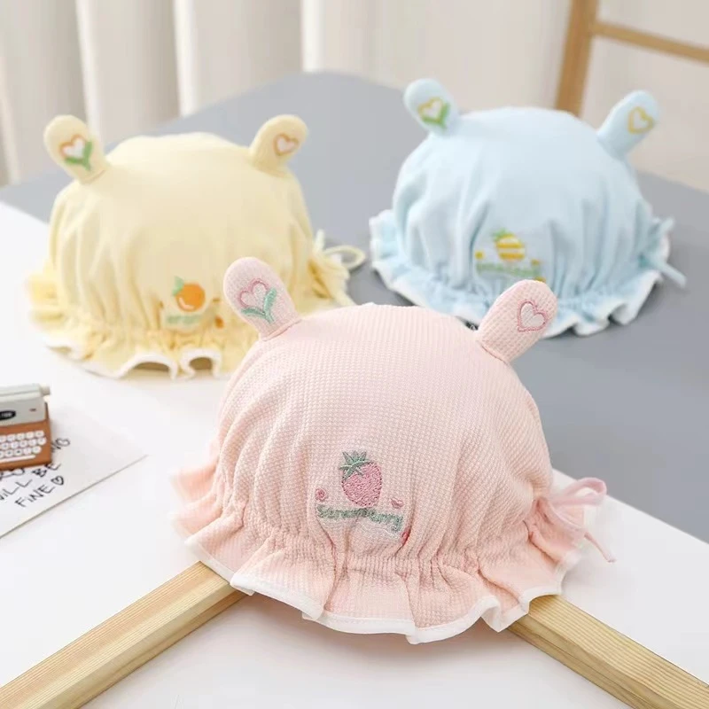 新生婴儿帽薄款春夏婴幼儿新生儿渔夫宝宝无骨盆儿童可调防风胎帽