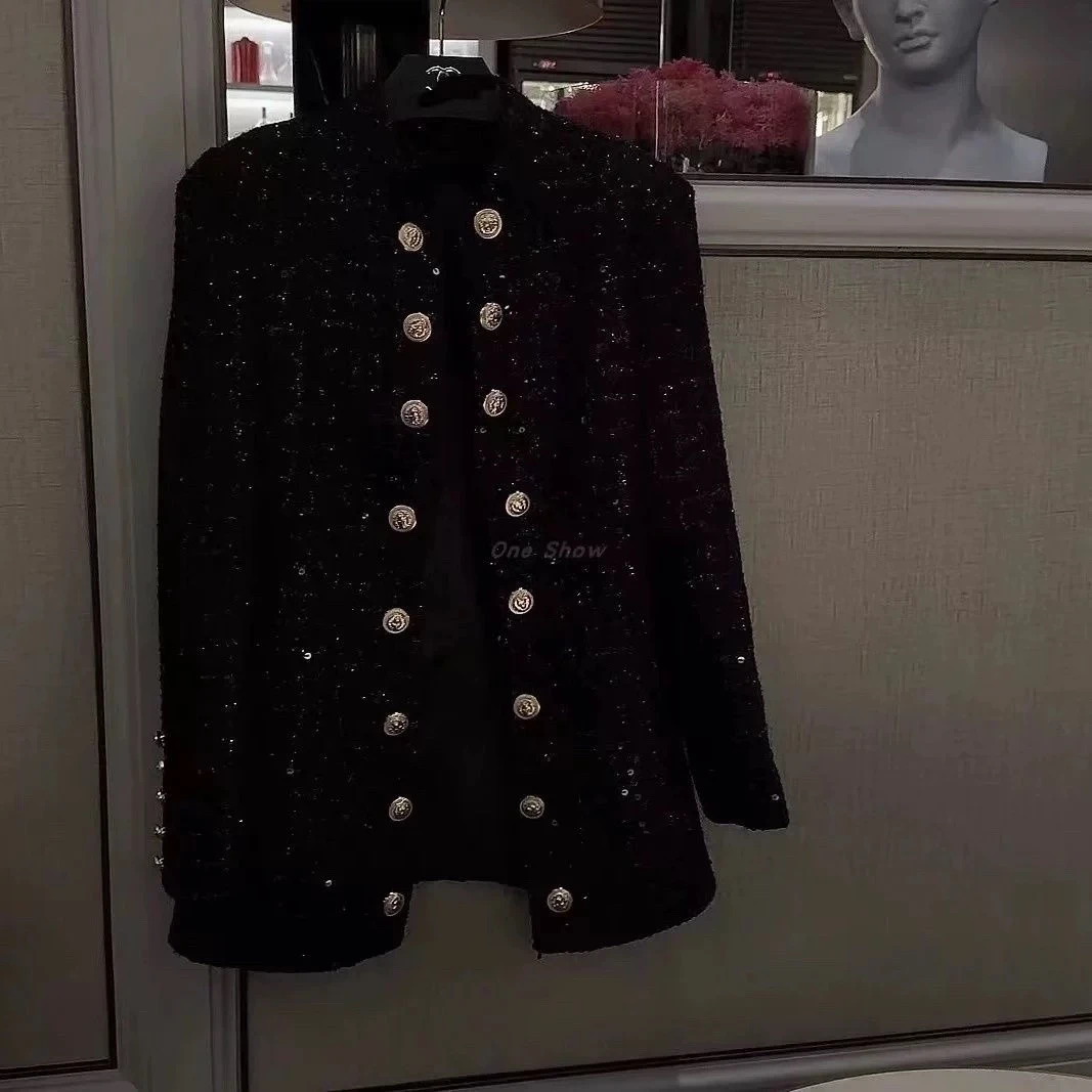 2024新款小个子穿搭名媛气质高级感黑色小香风中长款外套女春秋款