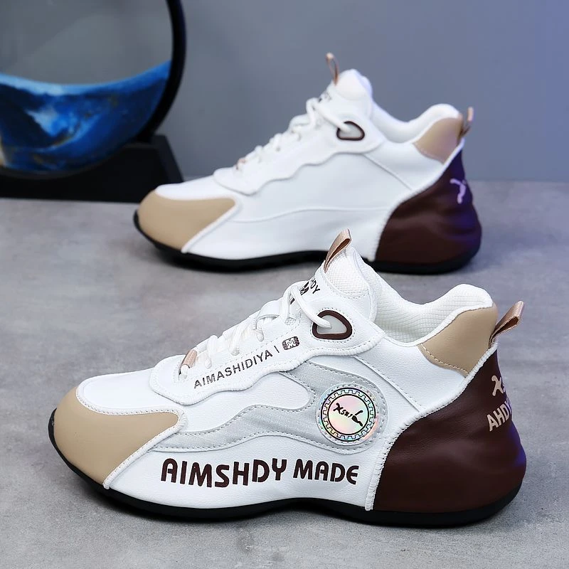 韩版运动鞋男女情侣潮鞋2025年新款皮蓬老爹鞋真皮百搭跑步鞋男士