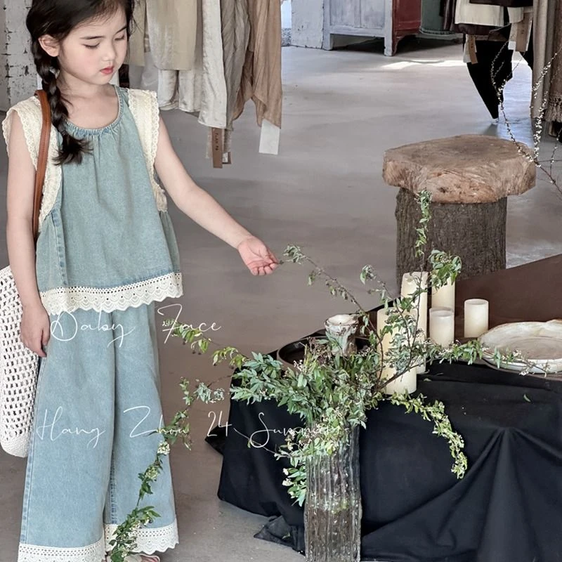 女童夏装套装女孩大童夏天衣服时髦洋气网红夏季牛仔阔腿裤儿童装