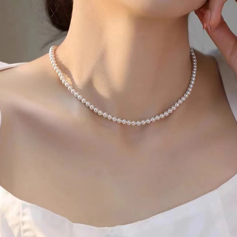 100%天然淡水轻奢珍珠项链女诸暨真品颈链近圆小米珠简约百搭素款