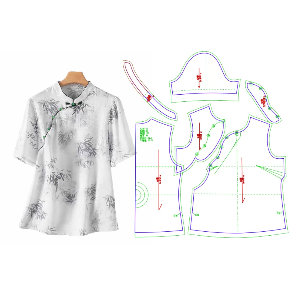 40522裁剪图纸中式偏襟上衣纸样