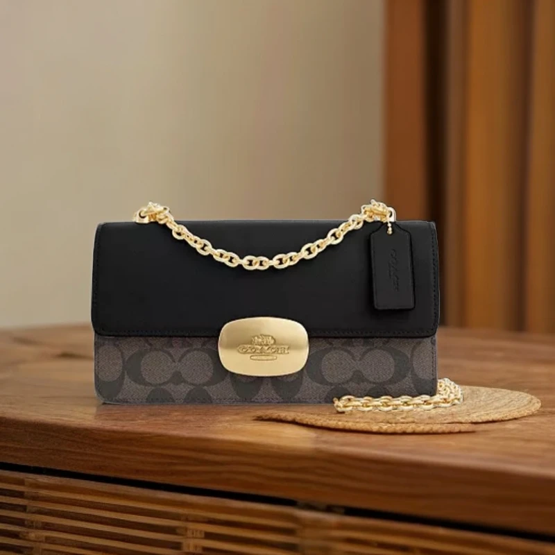 COACH/蔻驰Eliza深棕老花法棍链条单肩斜跨包CP009（23*12*6cm）