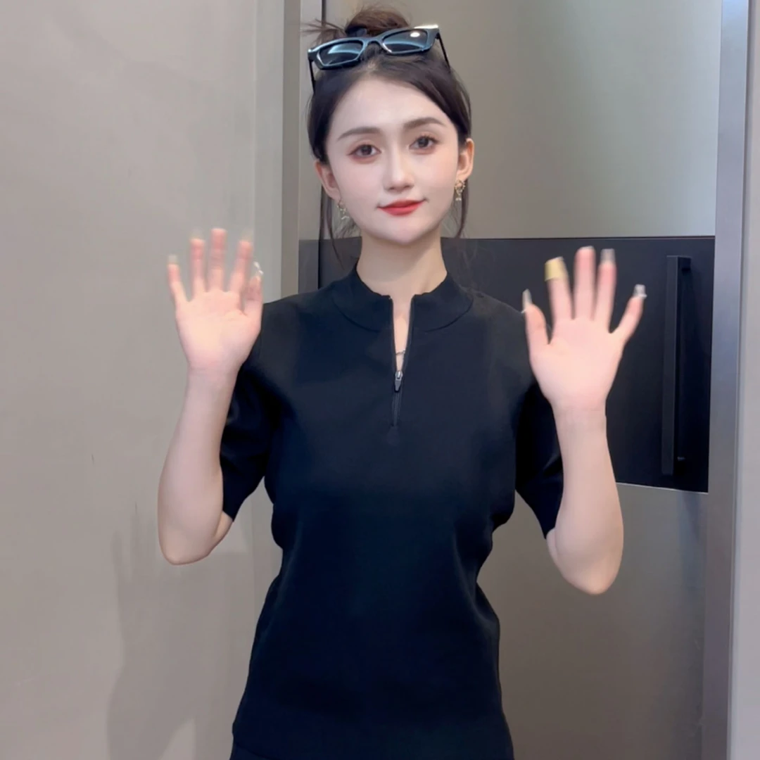 安踏冠军全天侯系列3A抗菌半拉链短袖女士编织衫162420703-LL