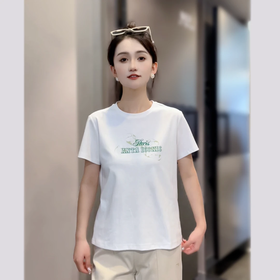 安踏2024秋季女子圆领冰肤短袖针织衫162438141-LL