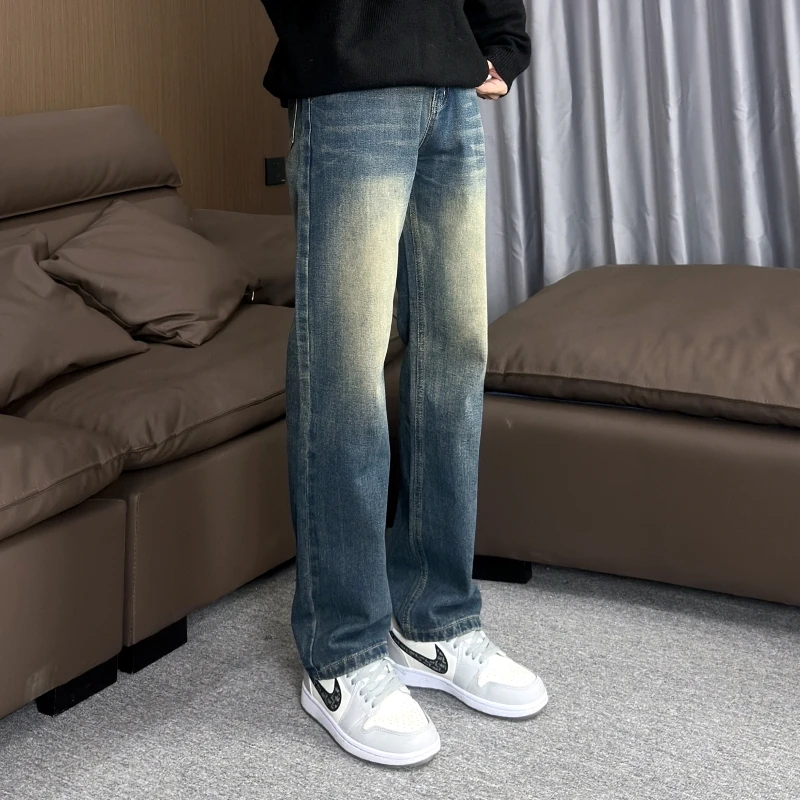 佑溪男款复古蓝春夏新款百搭复古直筒牛仔裤牛仔裤