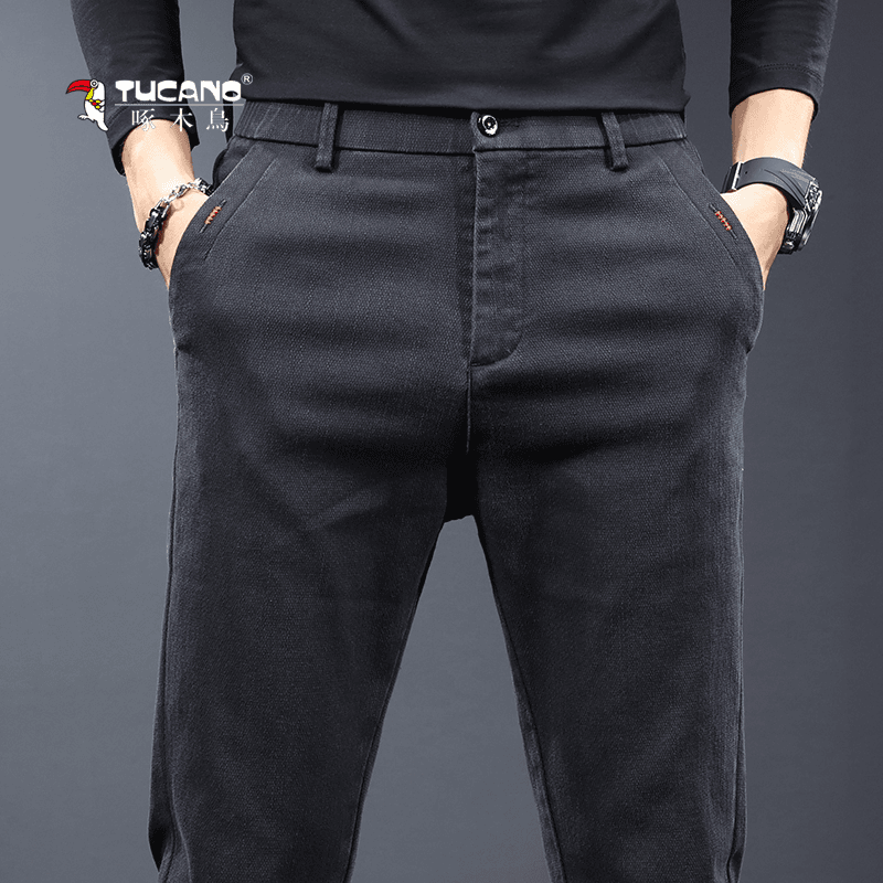 啄木鳥秋冬新款休闲裤男士加绒保暖男长裤百搭弹力加厚男裤子宽松