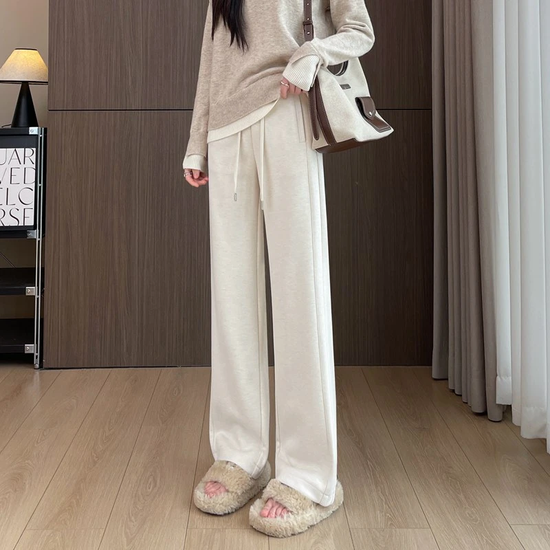 2024秋冬新款醋酸绵羊毛裤女直筒裤显高显瘦休闲高腰厚款拖地长裤