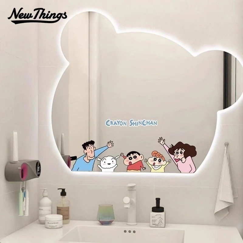 蜡笔小新卧室镜子装饰贴纸卫生间镜面可爱贴画浴室玻璃门防水贴膜