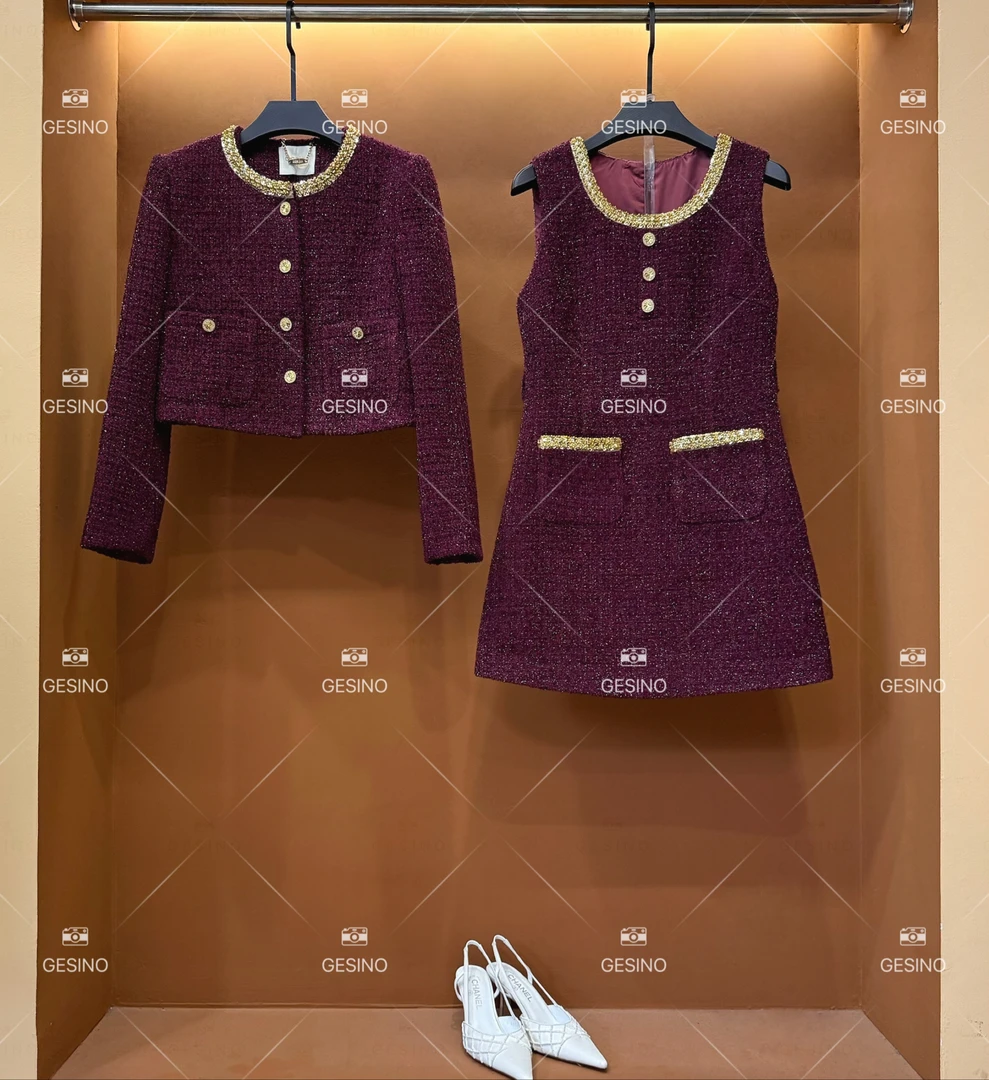 【璐】秋季设计师轻奢小香风英伦小众法式两件套碎花套装QD-2024819