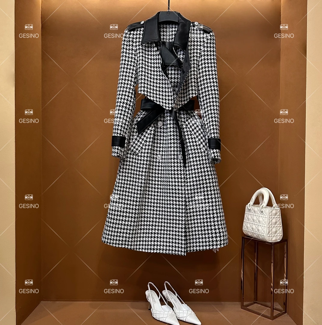 【露】秋冬款小香风法式时尚复古中长款假两件外套女士QD-2024770