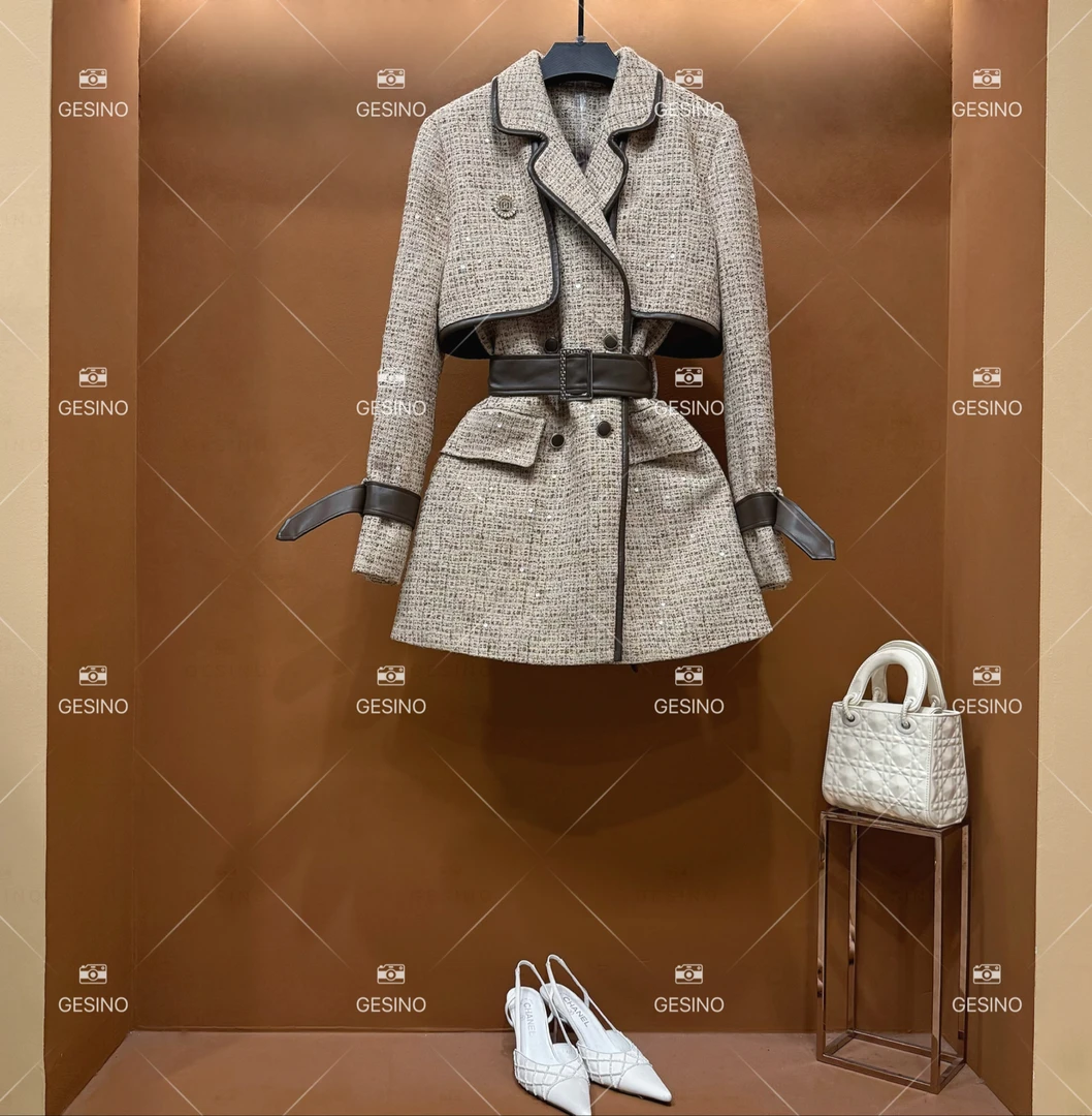 【闵闵x】秋冬小香风外套时尚收腰女士翻领中长款外套 QD-2024861